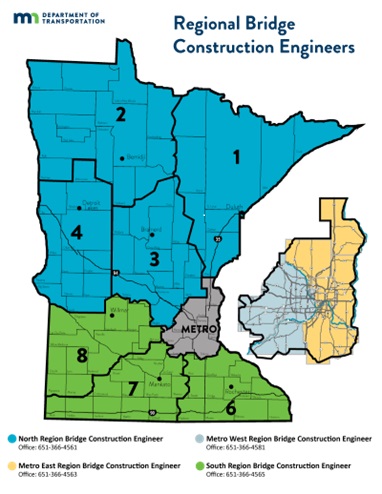 Regional Bridge construction personnel by district. See table below for details.