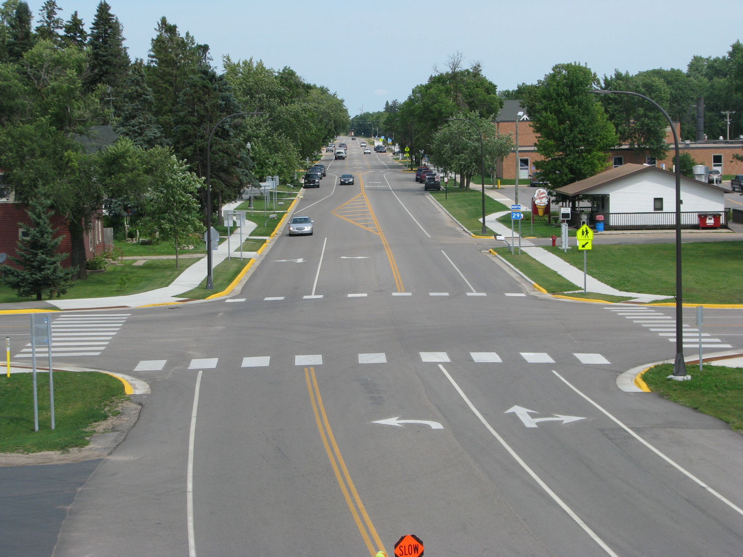 An intersection along Hwy 29/Otter Avenue through Parkers Prairie