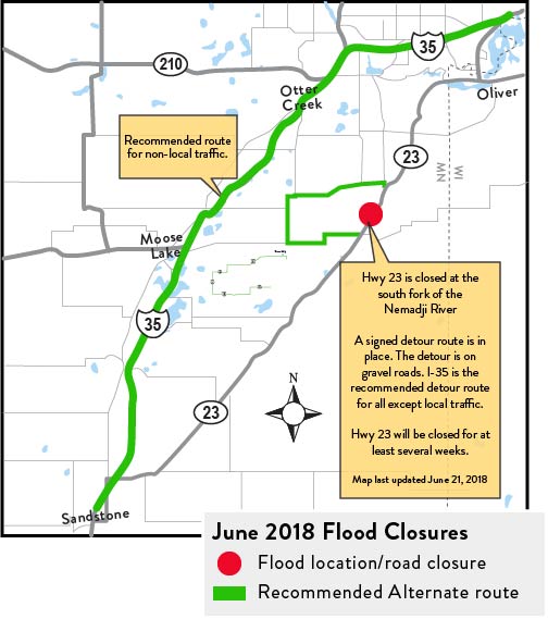 June 2018 emergency road closure map