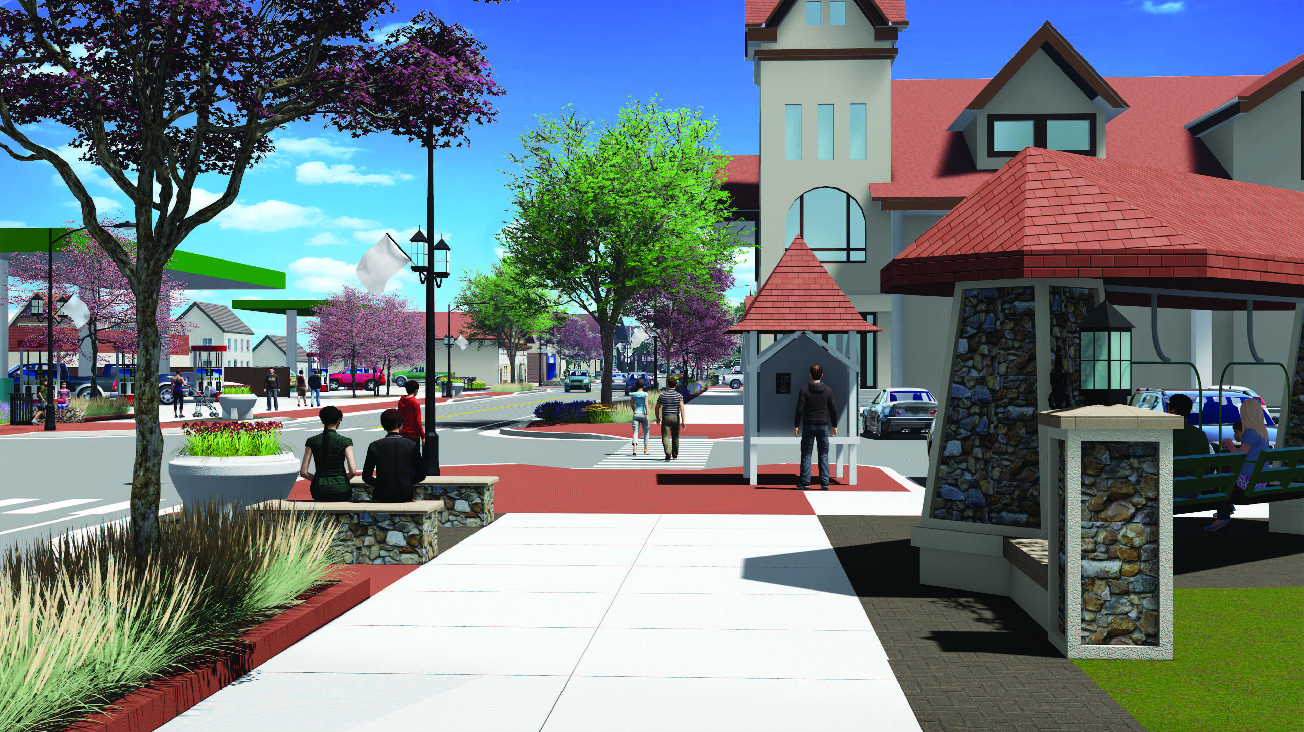 Rendering of Biwabik Main Street Complete Streets design concept