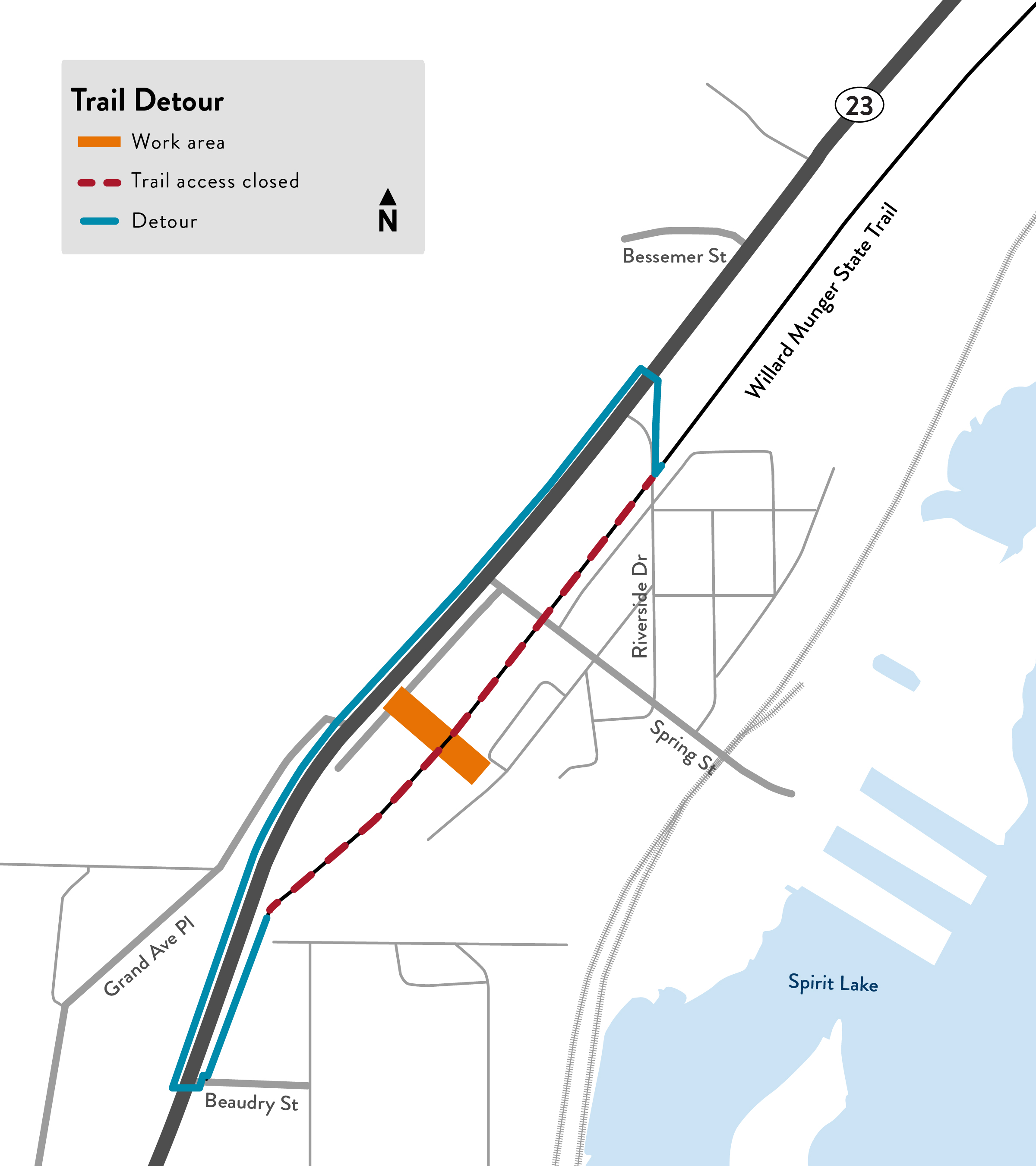 A rendering of the Munger Trail detour around the US Steel Creek construction area.