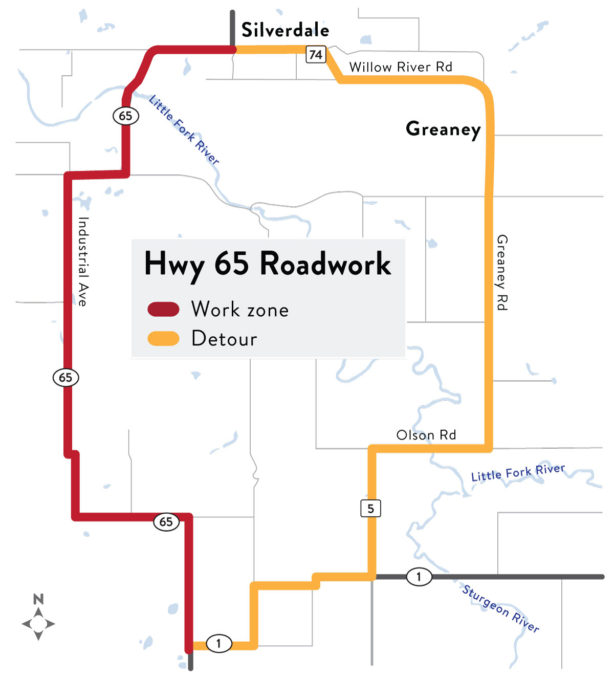 A rendering of the Hwy 65 detour.