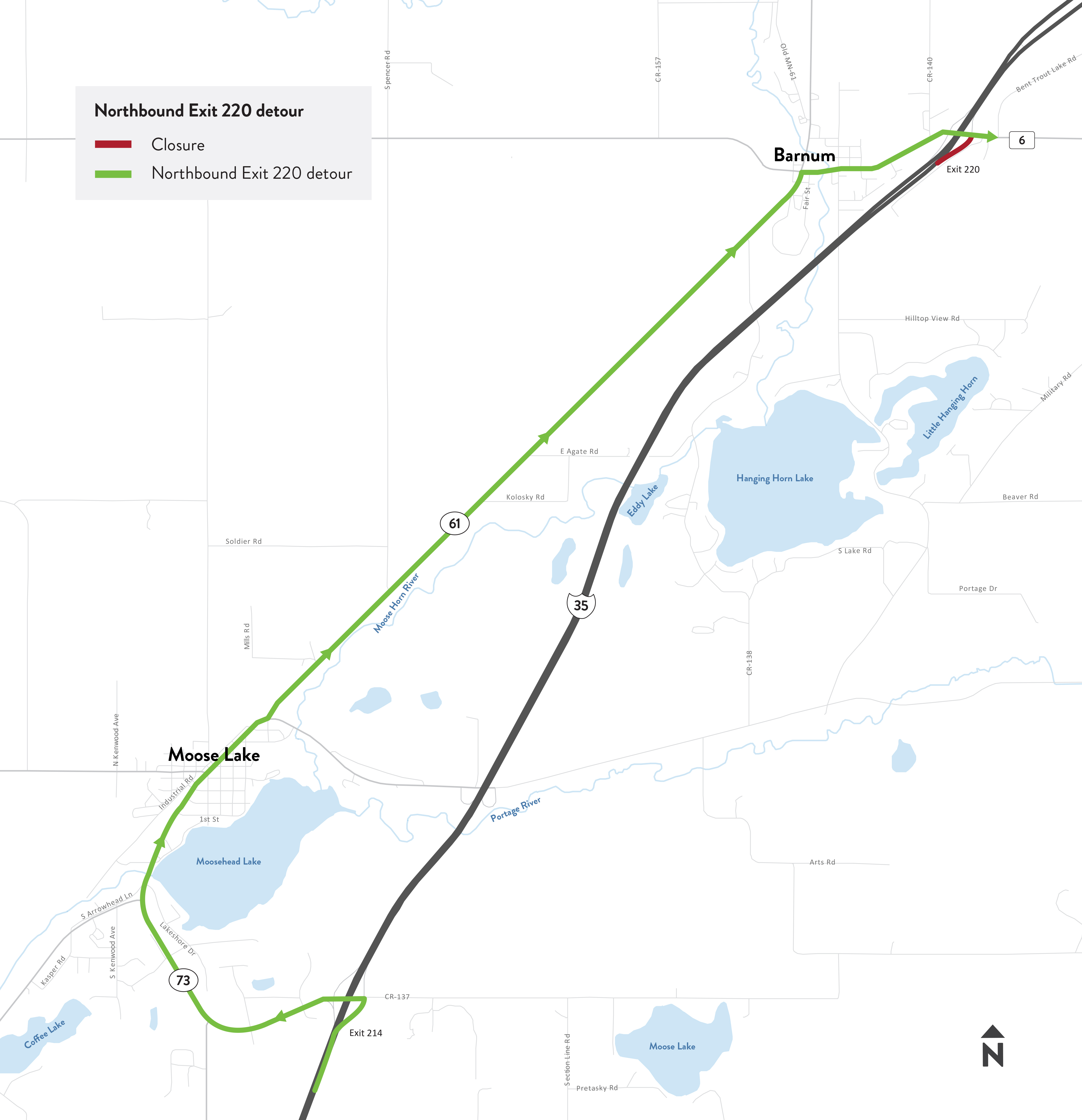 A rendering of the I-35 detour through Moose Lake.