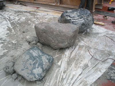 Rocks pulled out of the drill shaft