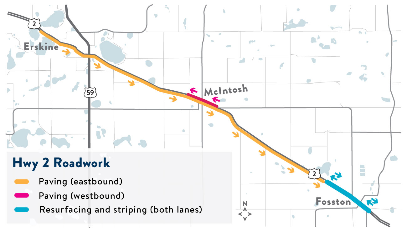 Highway 2 Fosston to Erskine project map