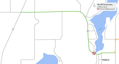 Map showing the western project on Highway 87 between Highway 71 and  Hubbard
