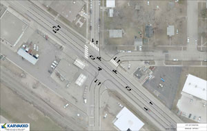 Picture showing how one option is to square up First Street to Highway 2
