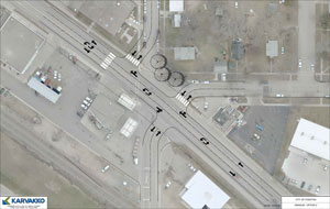 Picture showing how another option is to square up both First Street and Granum Avenue's to Highway 2