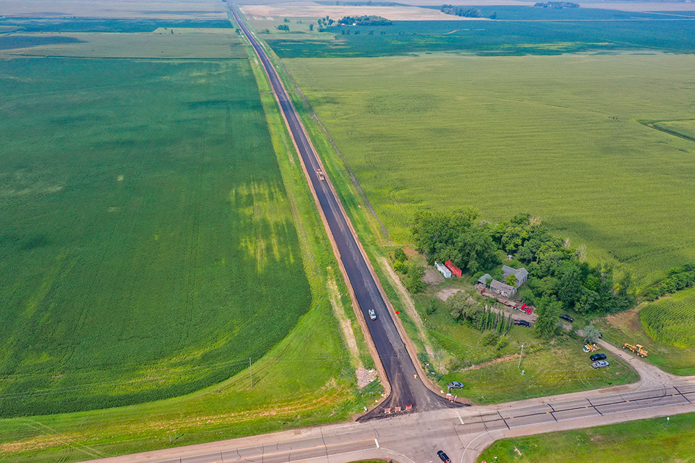 Highway 12 and 59 aerial view of new pavement