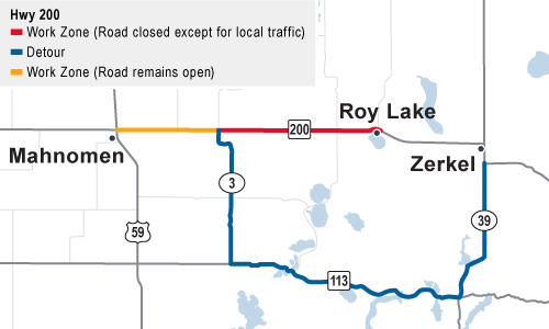 Hwy 200 detour and closure map