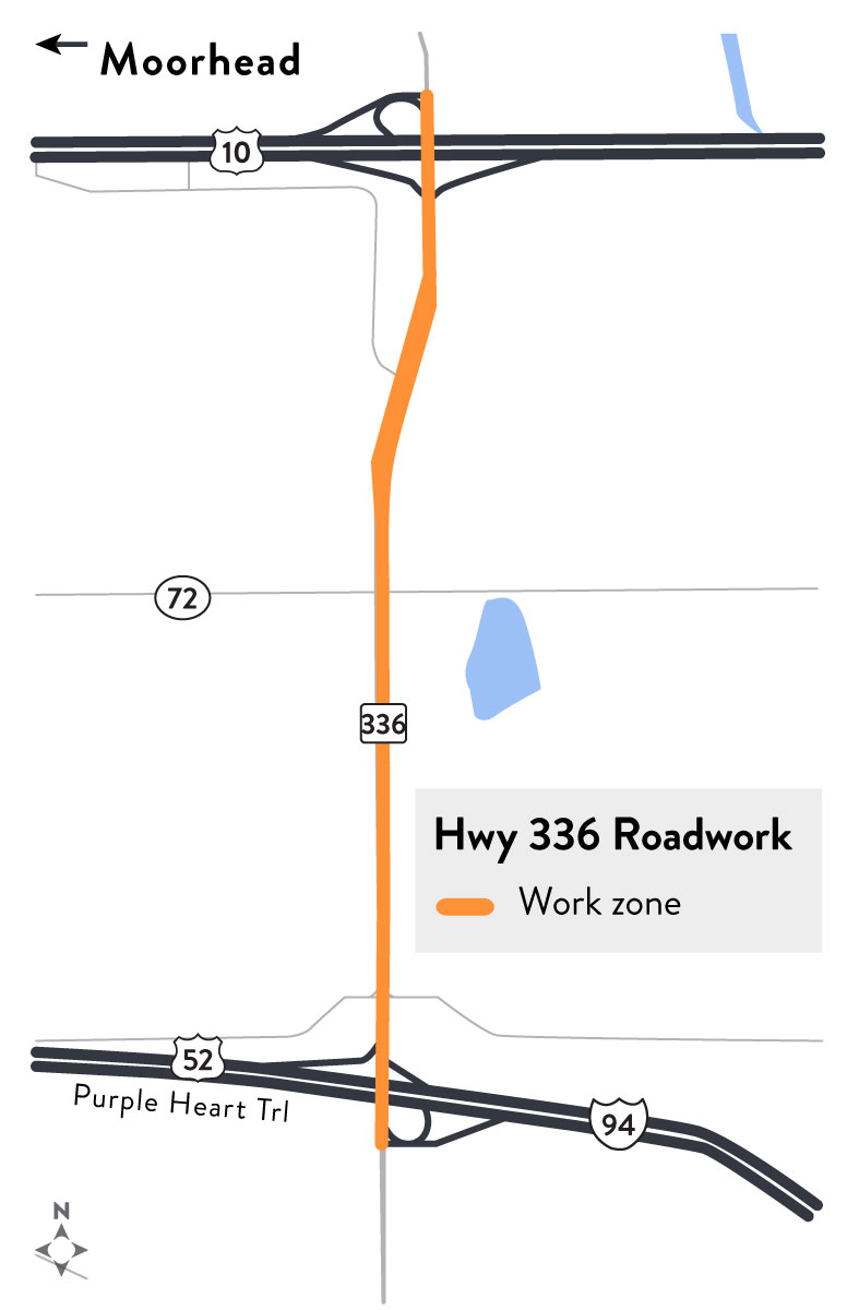 Map shows Highway 55 from Barrett to Hoffman as closed. Traffic is being detoured to Highways 59 and 27. 