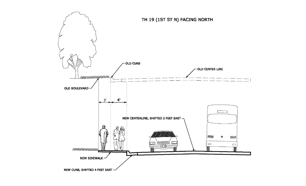 Cross section of proposed changes on Hwy 19 from Main St. to State St. W