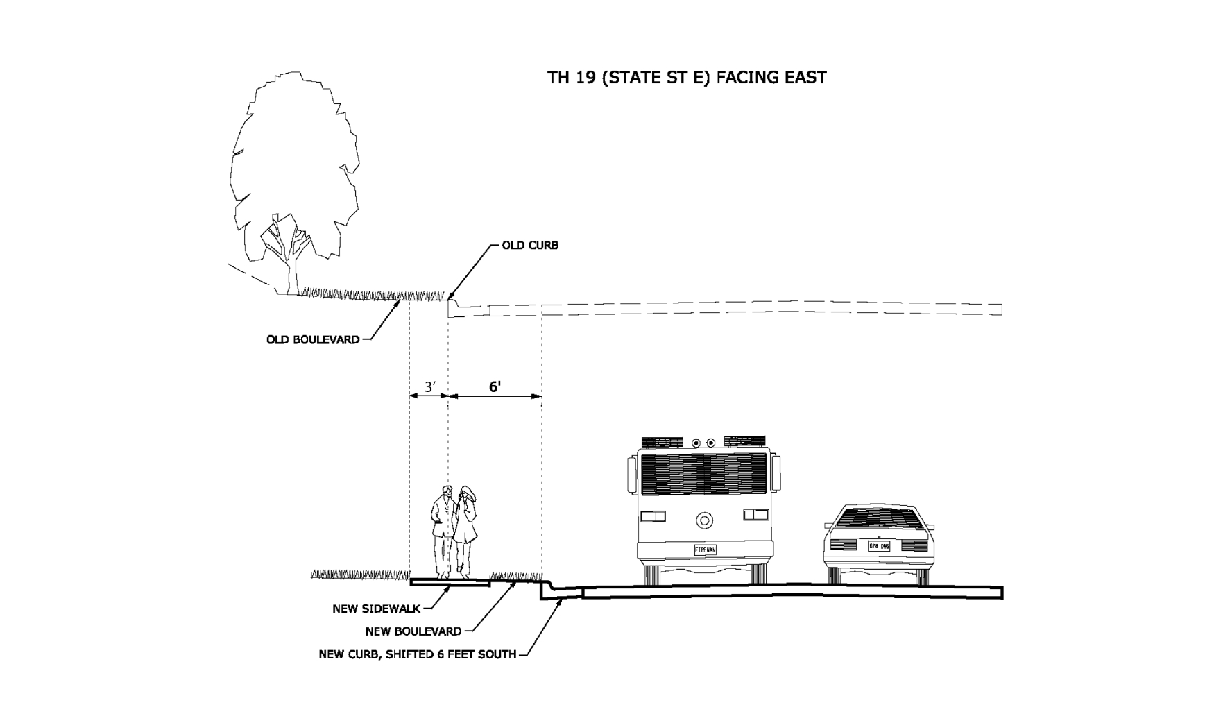 Cross section of proposed changes on Hwy 19 from 1st St. N to Almond St.