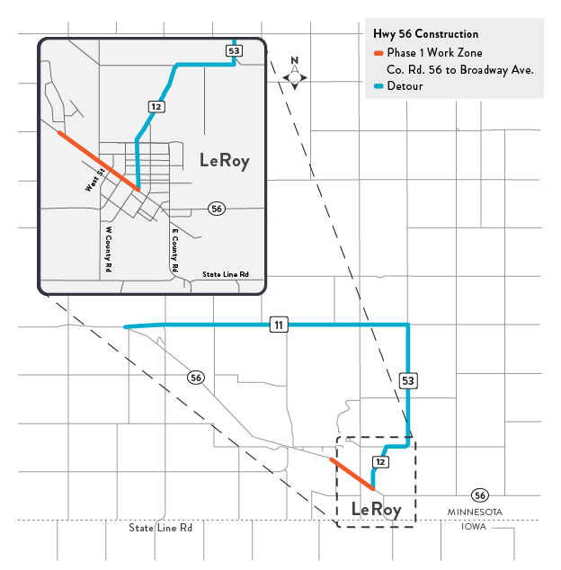 Hwy 56 phase one detour map