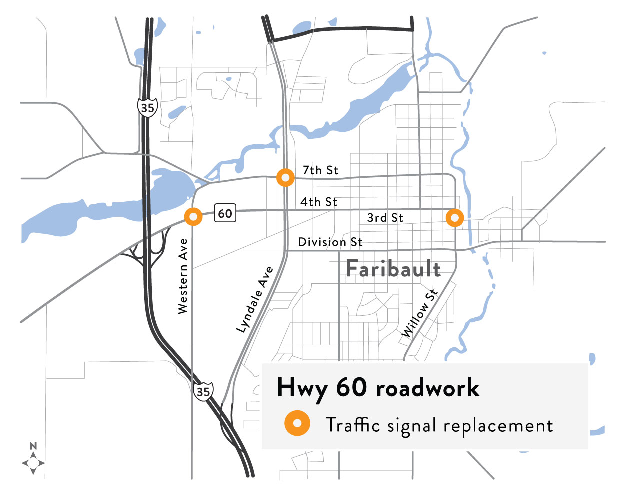 Location of signal replacements in Faribault