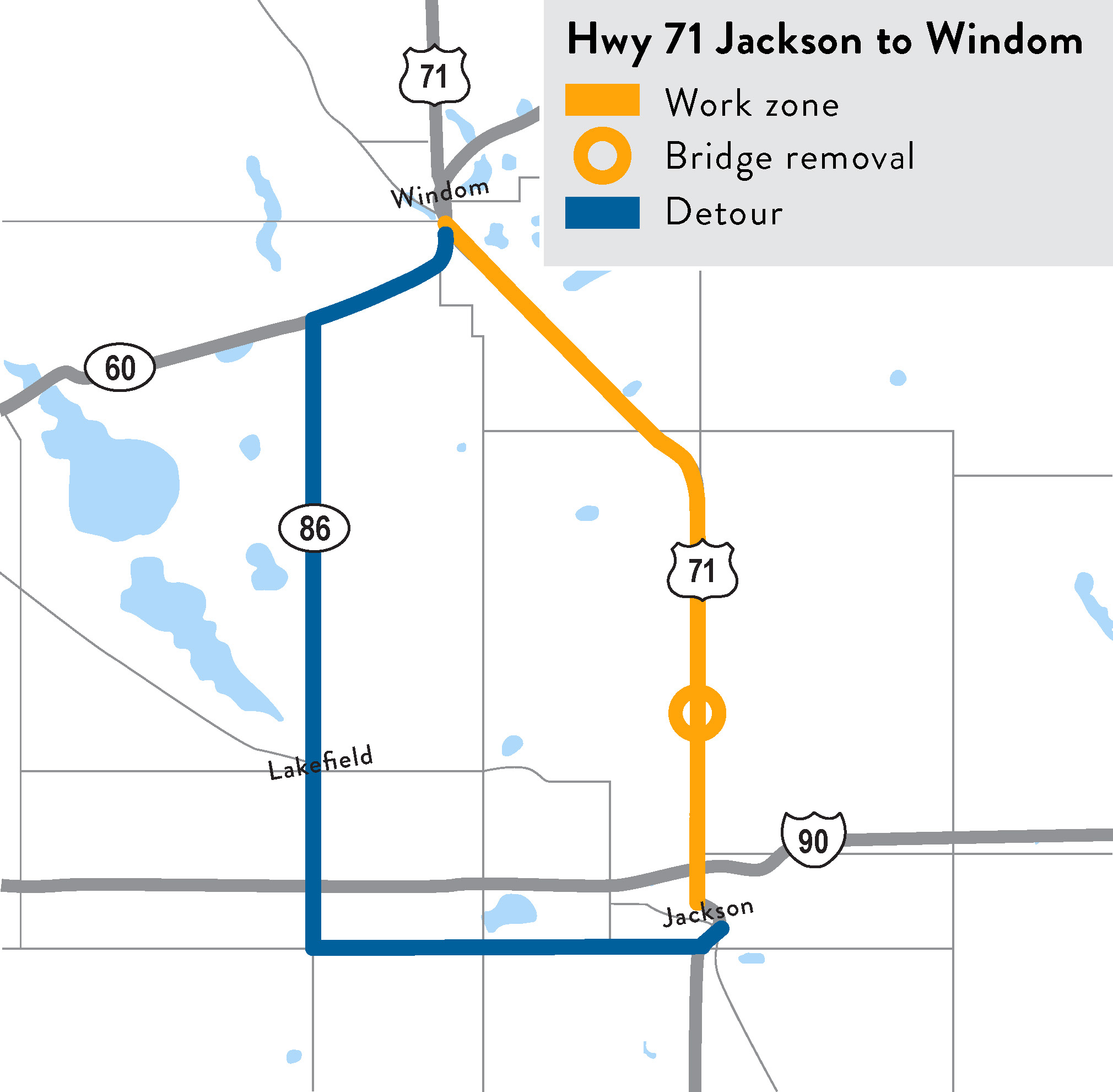 Hwy 71 Jackson to Windom map