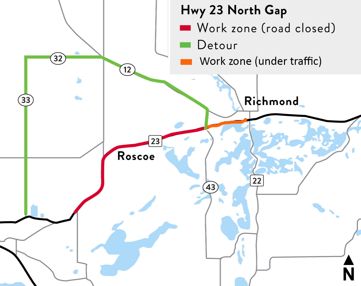 Main detour for Hwy 23 North Gap Map of Hwy 23 North Gap detour