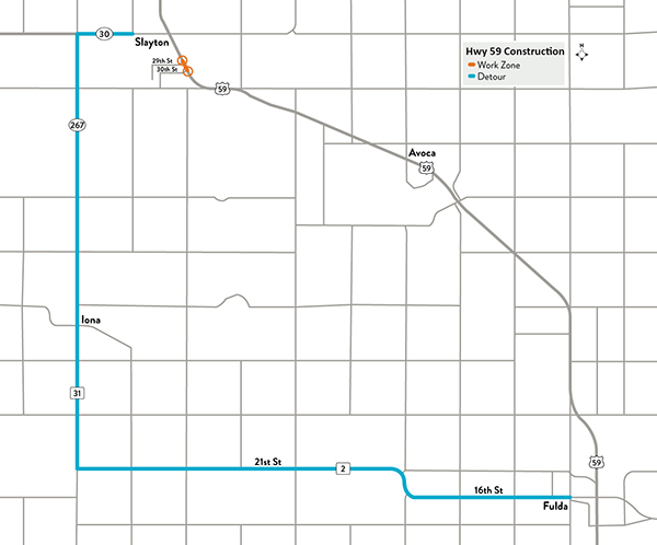 Hwy 59 project map with detour