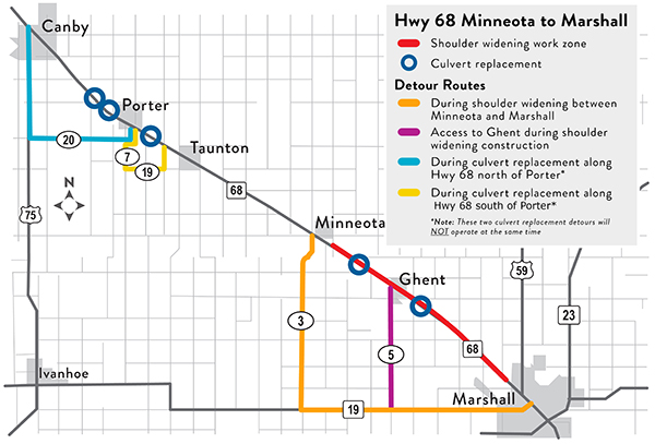 Hwy 68 project map with detour route