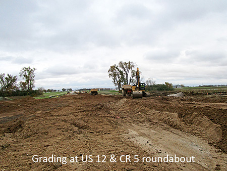 Grading at US 12 and County Road 5 roundabout