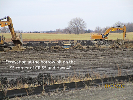 Excavation at the borrow pit on the southeast corner of county road 55 and Highway 40