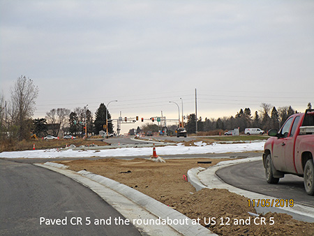 Paved County Road 5 and the roundabout at US 12 and County Road 5