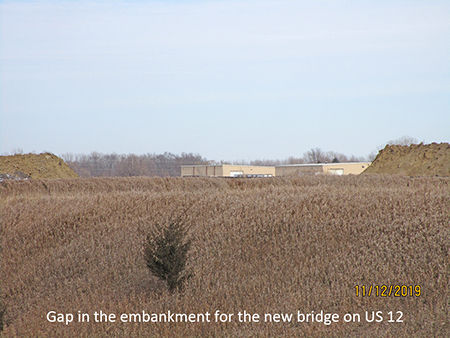 Gap in the embankment for the new bridge on US 12