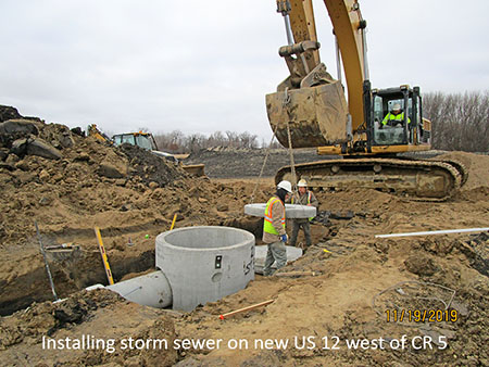 Installing storm sewer on new US 12 west of County Road 5