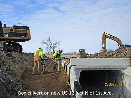 Box culvert on new US 12 just north of 1st Ave.