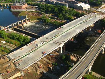 Aerial view of the bridge as finishing work progresses in 2008