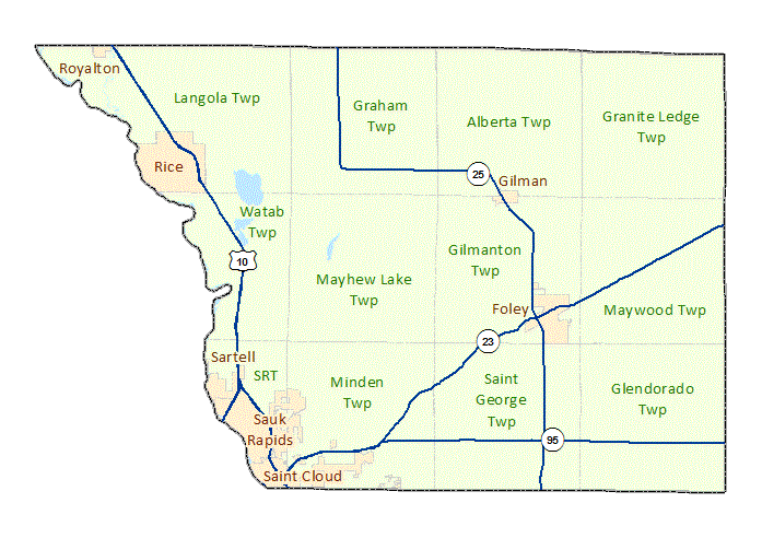 Benton County image map with links to city and township maps