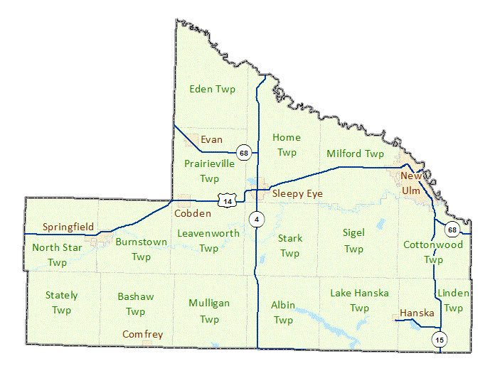 Brown County image map with links to city and township maps