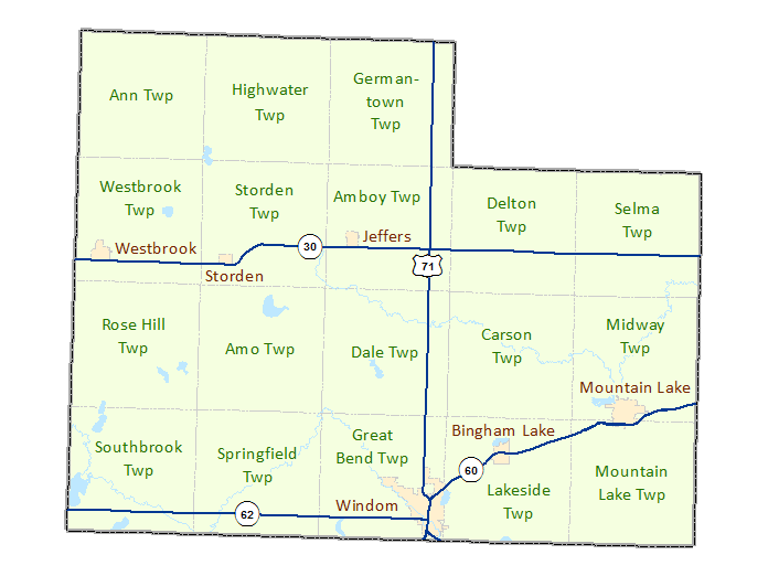 Cottonwood County image map with links to city and township maps
