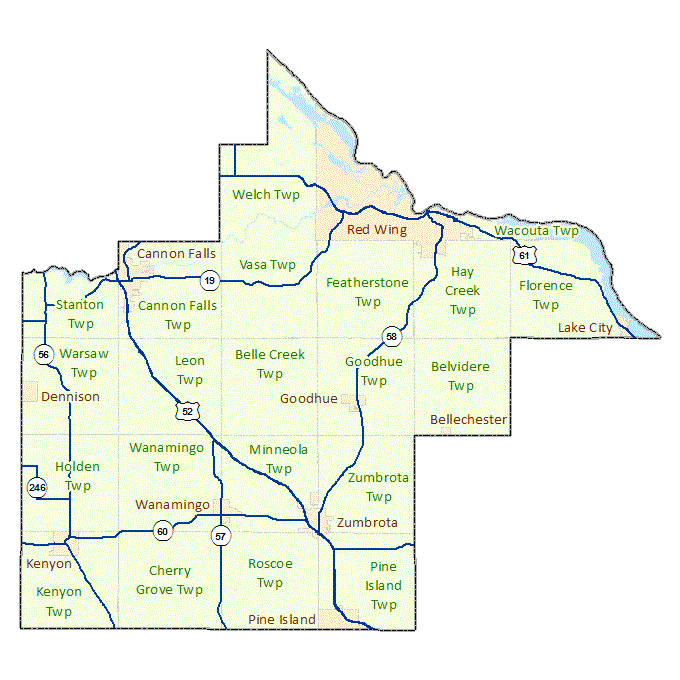 Goodhue County image map with links to city and township maps