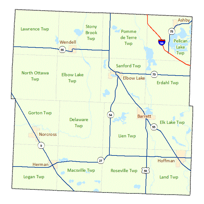 Grant County image map with links to city and township maps