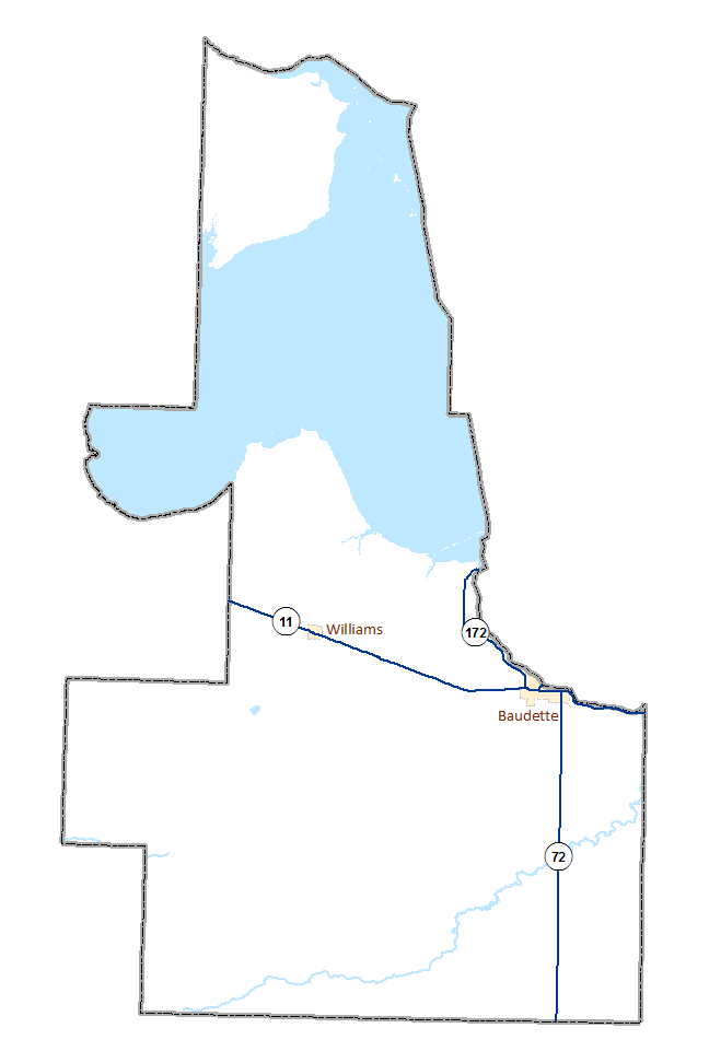 Lake of the Woods County image map with links to city and township maps