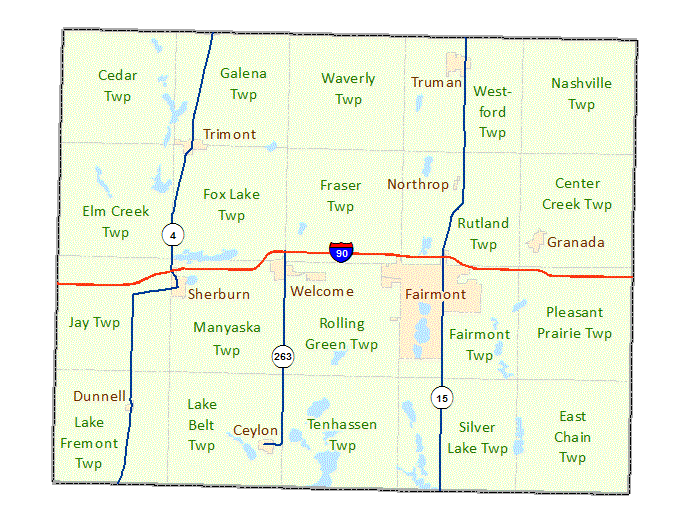 Martin County image map with links to city and township maps