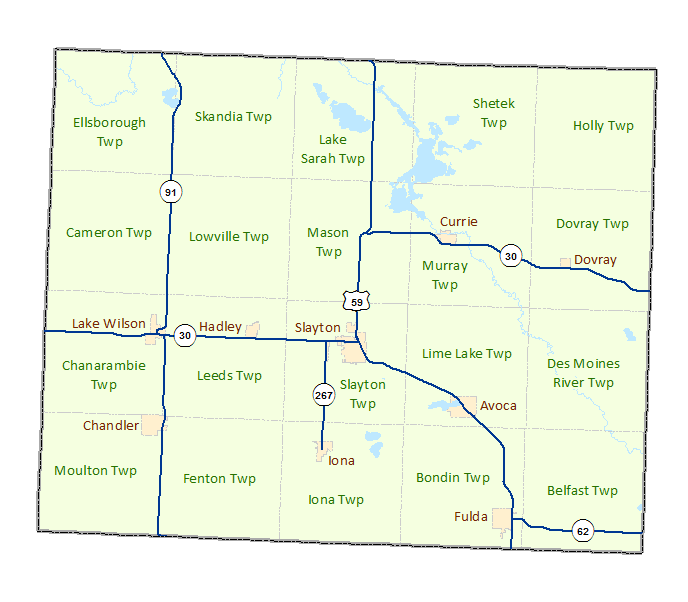 Murray County image map with links to city and township maps