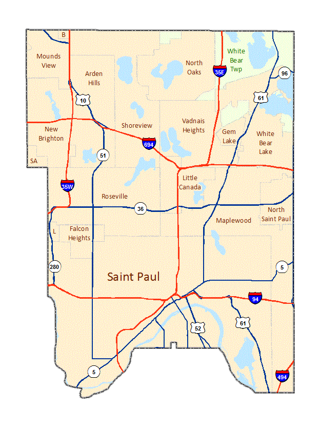 Ramsey County image map with links to city and township maps