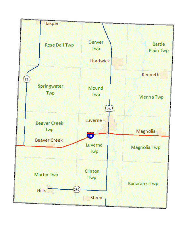 Rock County image map with links to city and township maps