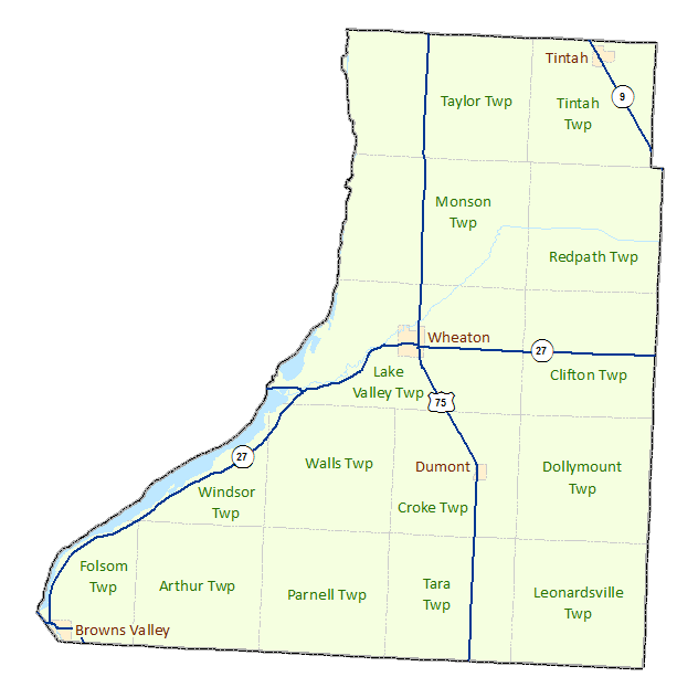 Traverse County image map with links to city and township maps
