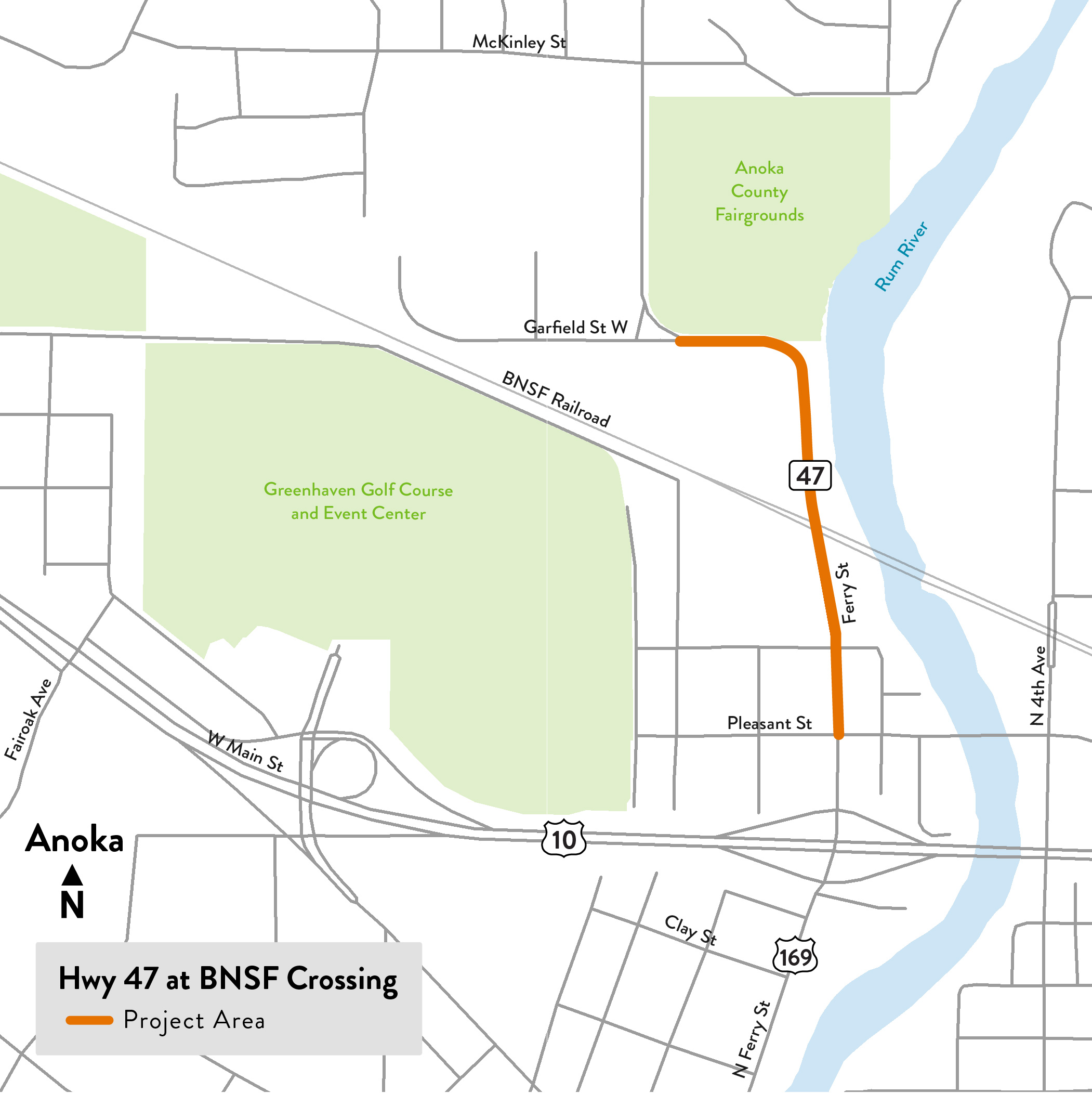 Highway 47 in Anoka project location map
