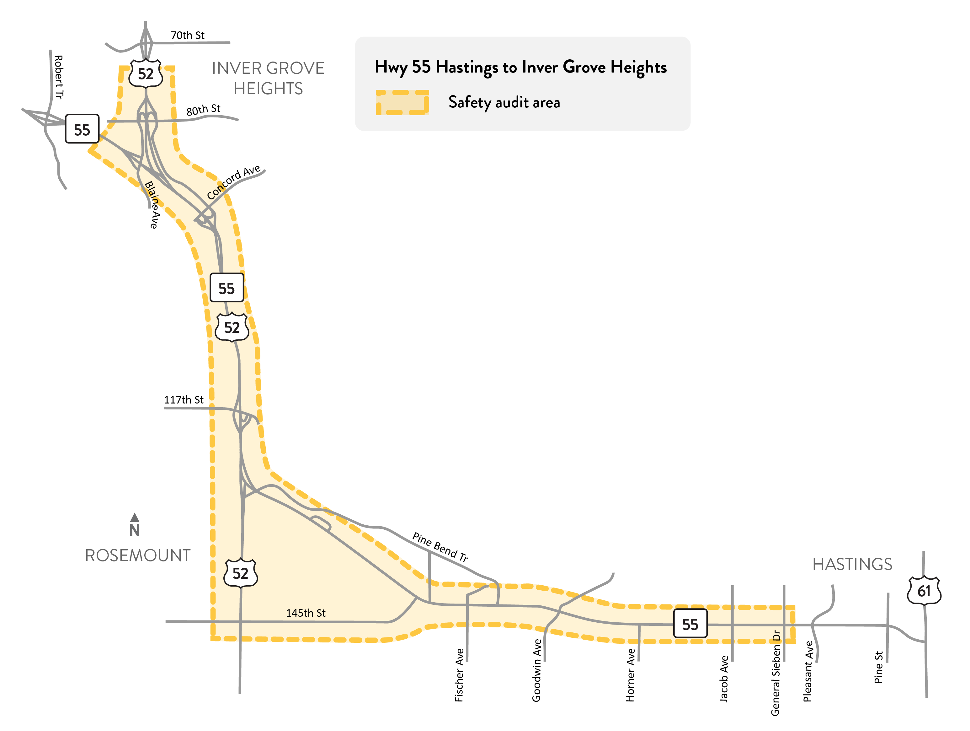 Hwy 55 Hastings to Inver Grove Heights study location map