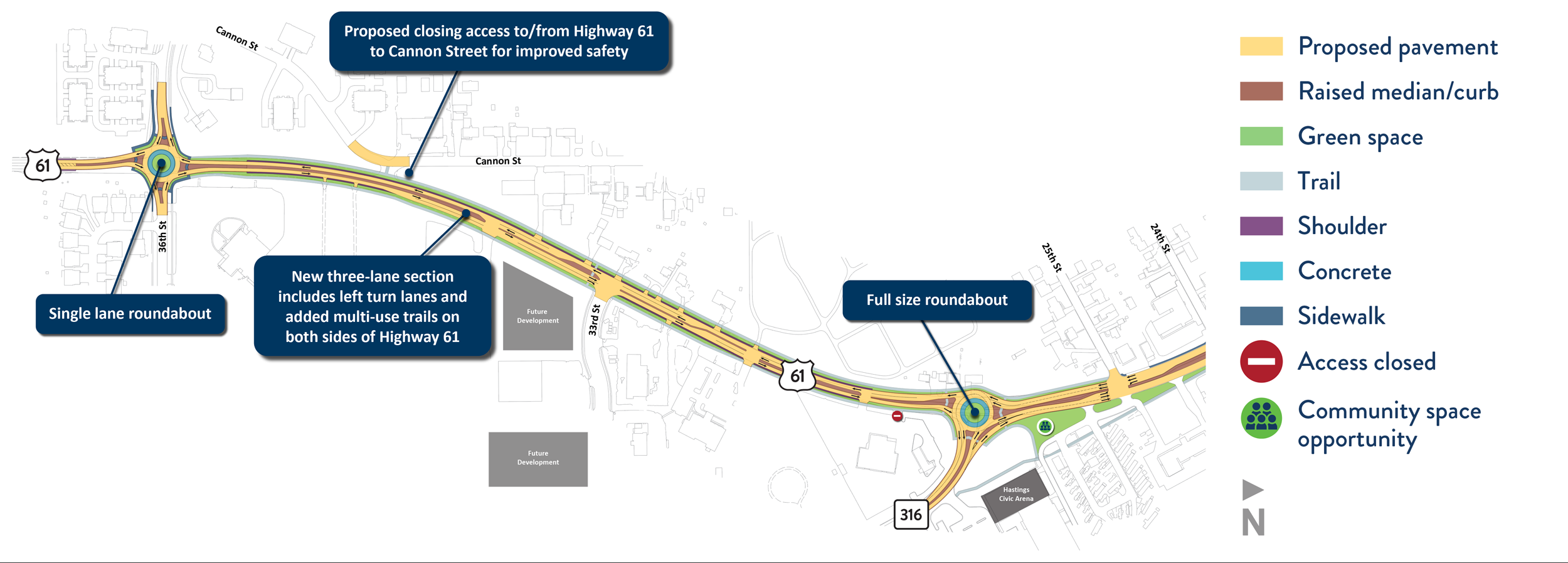 Highway 61 improvement concept in Southtown district from 25th Street to 36th Street