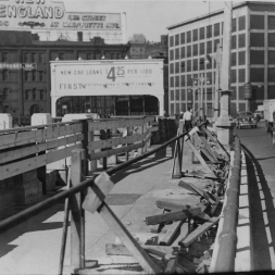 Public Works Administration work on Third Ave Bridge. This work included replacing the railings and building a barrier between the roadway and sidewalks