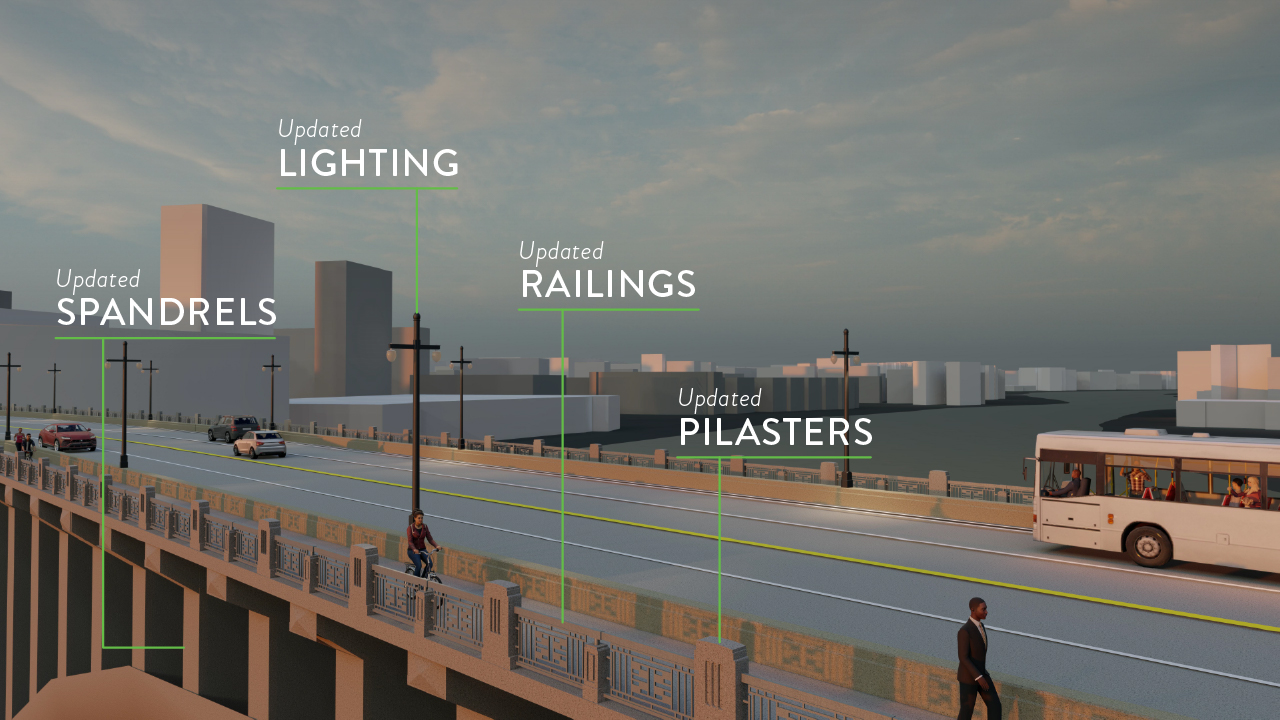Rendering of the future Third Ave. Bridge after repairs are completed. The final bridge color will be chosen later in the project after testing color samples on site.