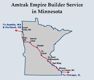 Empire Builder Service routes in Minnesota Map