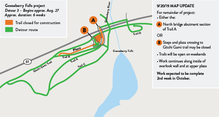 Gooseberry Falls Concourse Rehabilitation project detour map