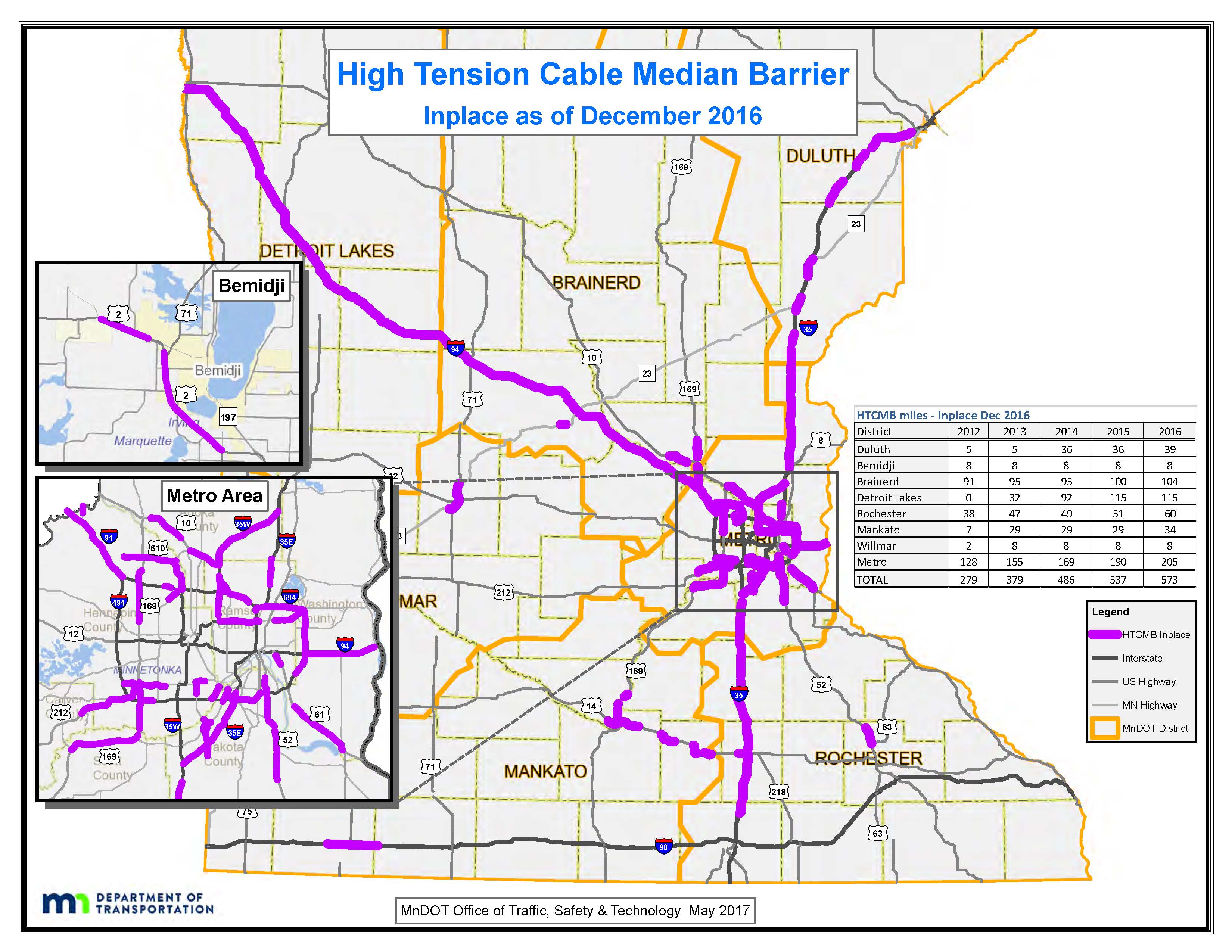 statewide high tension cable barrier map