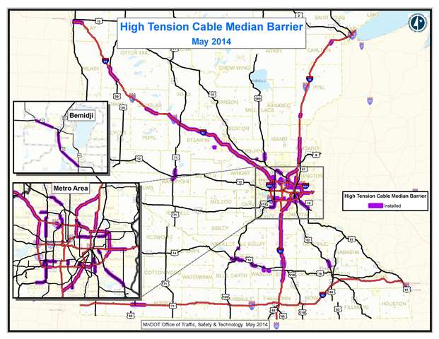 statewide high tension cable barrier map